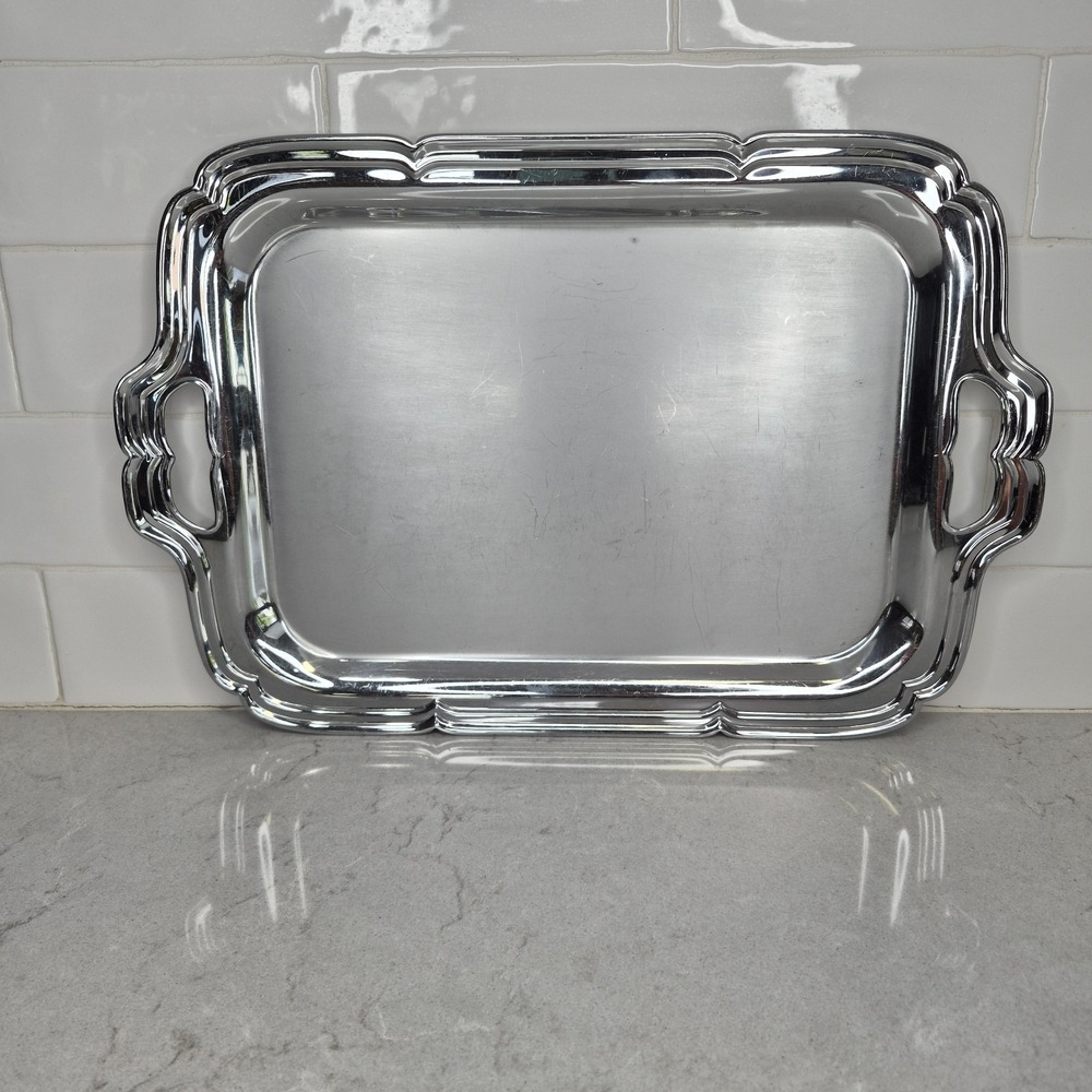 Farberware Stainless Chrome Scalloped Serving Tray Buffet Dinner Server 16"